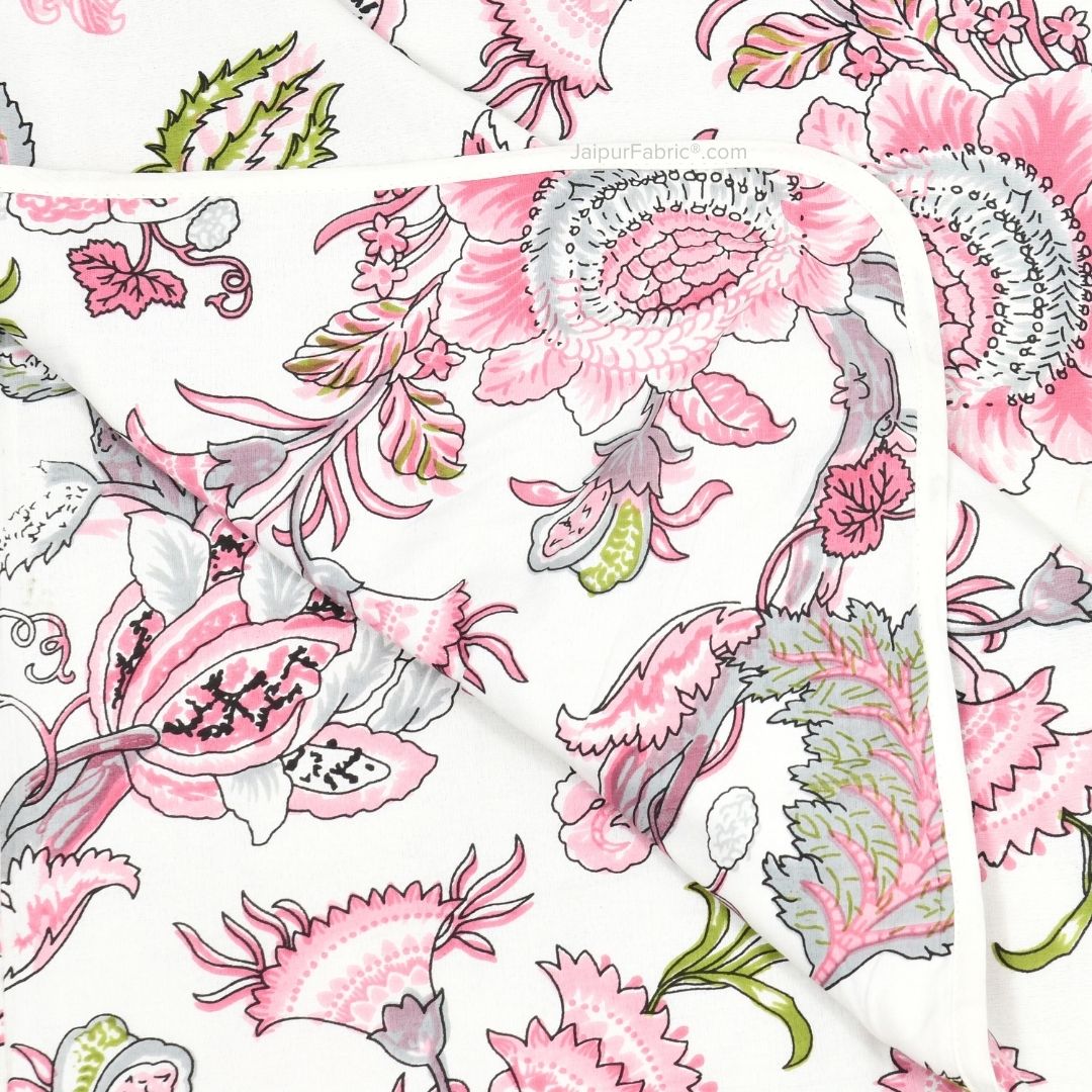 Pure Cotton Double Bed Dohar Anokhi Print – Mayura Floral Pink & Green