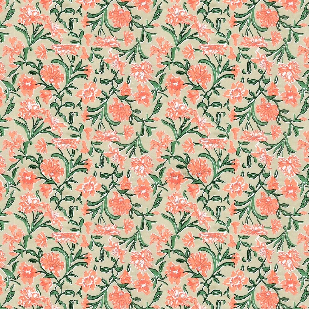 Pure Cotton Double Bed Dohar Anokhi Print – Kesariya Bloom Orange & Green