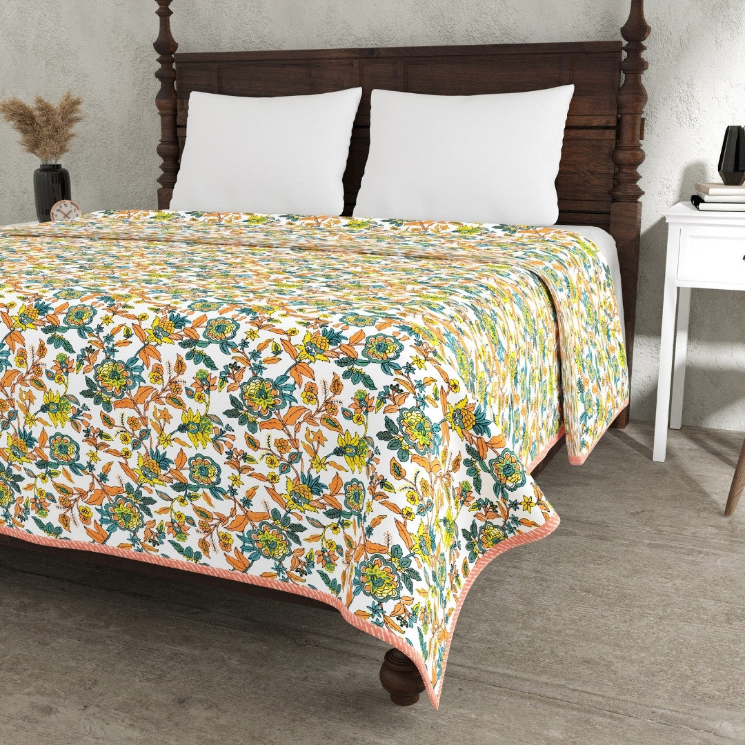 The Teal Bloom Reversible Double Bed Dohar