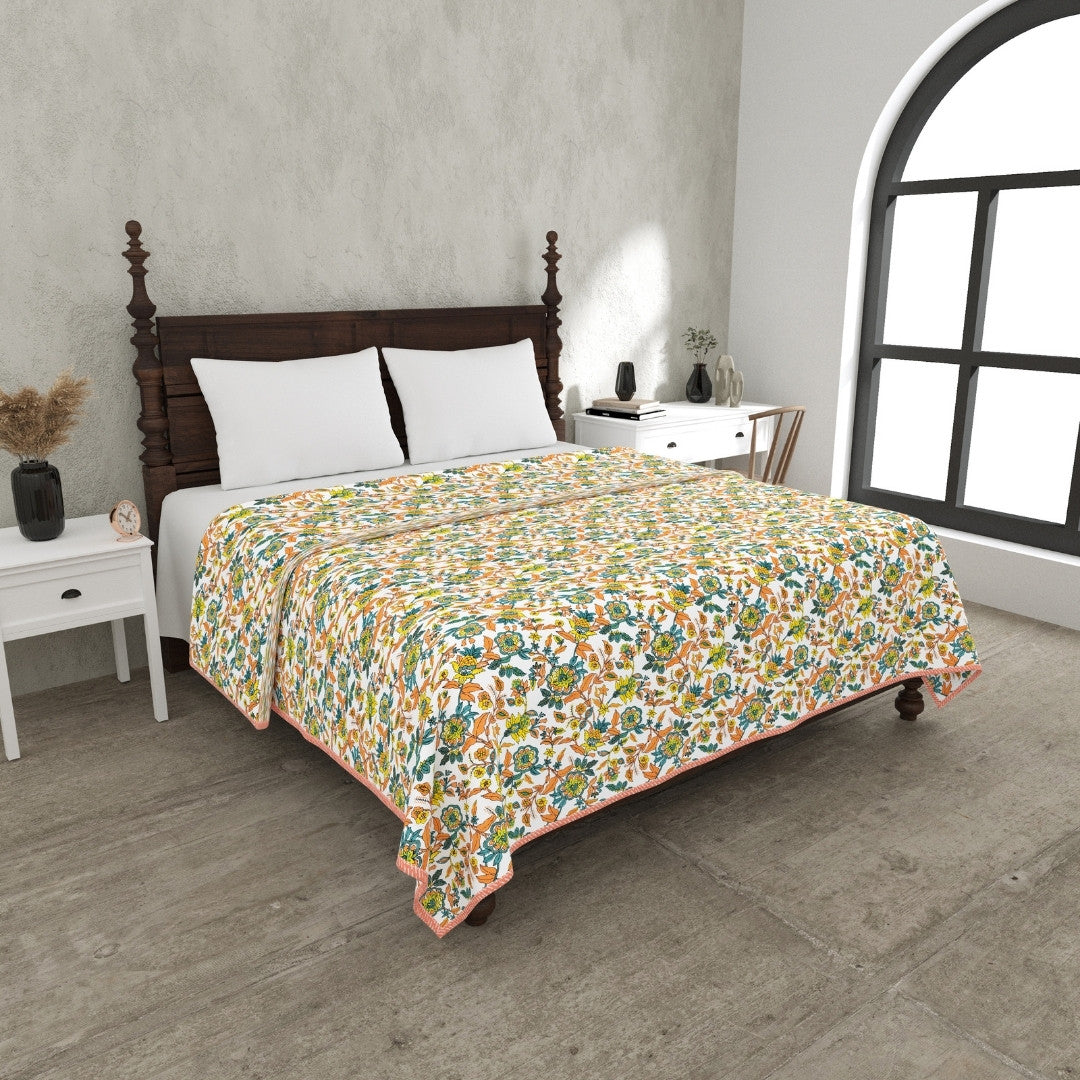 The Teal Bloom Reversible Double Bed Dohar