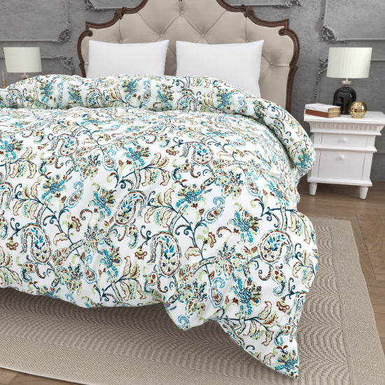 Heritage Blue Scroll Double Bed Reversible Quilt Comforter