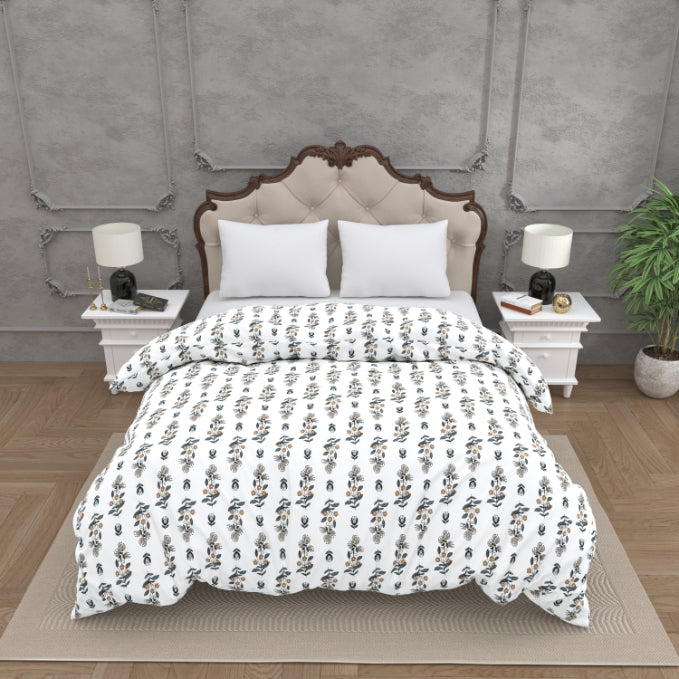 Sophisticated Grey & Black Small Motif Print Double Bed Reversible Quilt Comforter