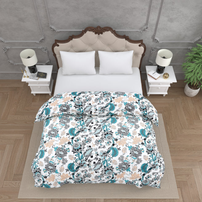 Gorgeous Grey Floral Print with Geometric Border Double Bed Reversible Quilt Comforter