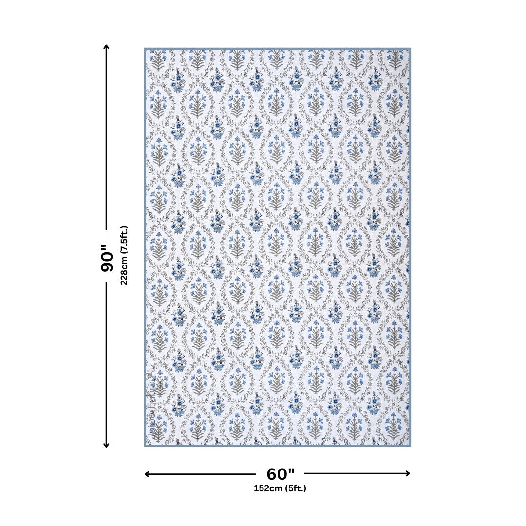 Nebulous Blue Block Print 400 TC Pure Premium MulMul Cotton Single Bed Dohar