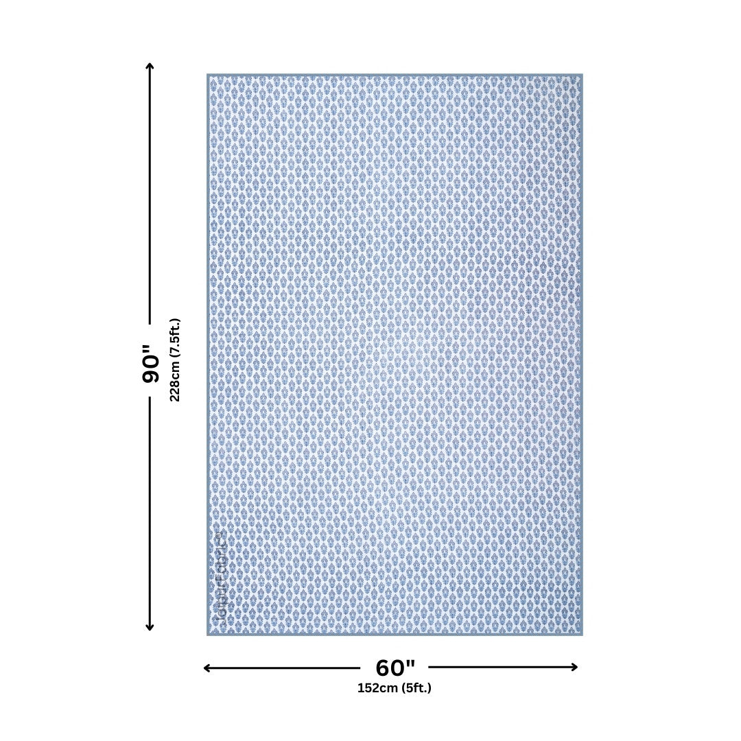 Nebulous Blue Block Print 400 TC Pure Premium MulMul Cotton Single Bed Dohar