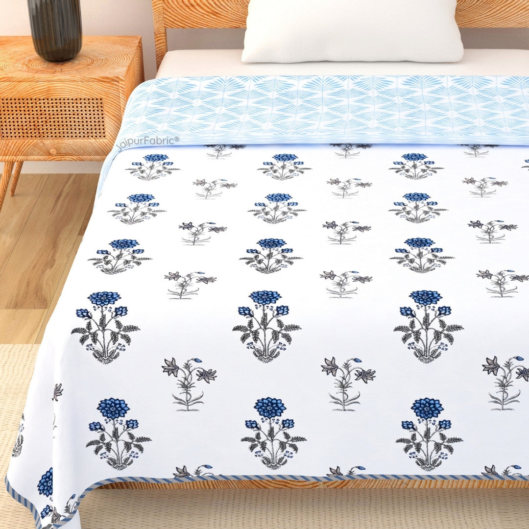 Elegance Azure Block Print 400 TC Pure Premium MulMul Cotton Single Bed Dohar