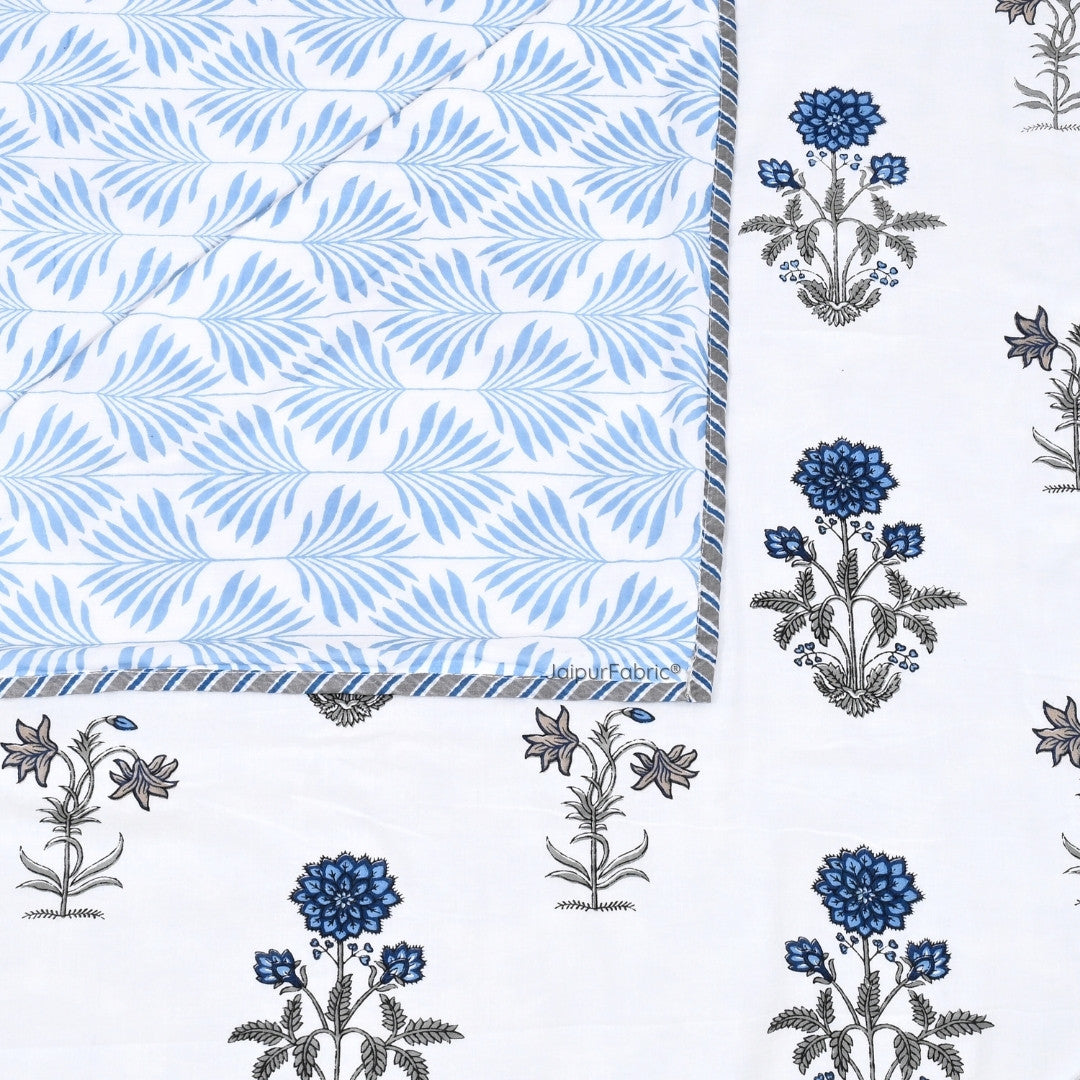 Elegance Azure Block Print 400 TC Pure Premium MulMul Cotton Single Bed Dohar