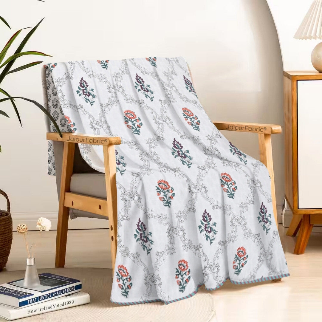 Soothing Calm Peach Block Print 400 TC Pure Premium MulMul Cotton Single Bed Dohar