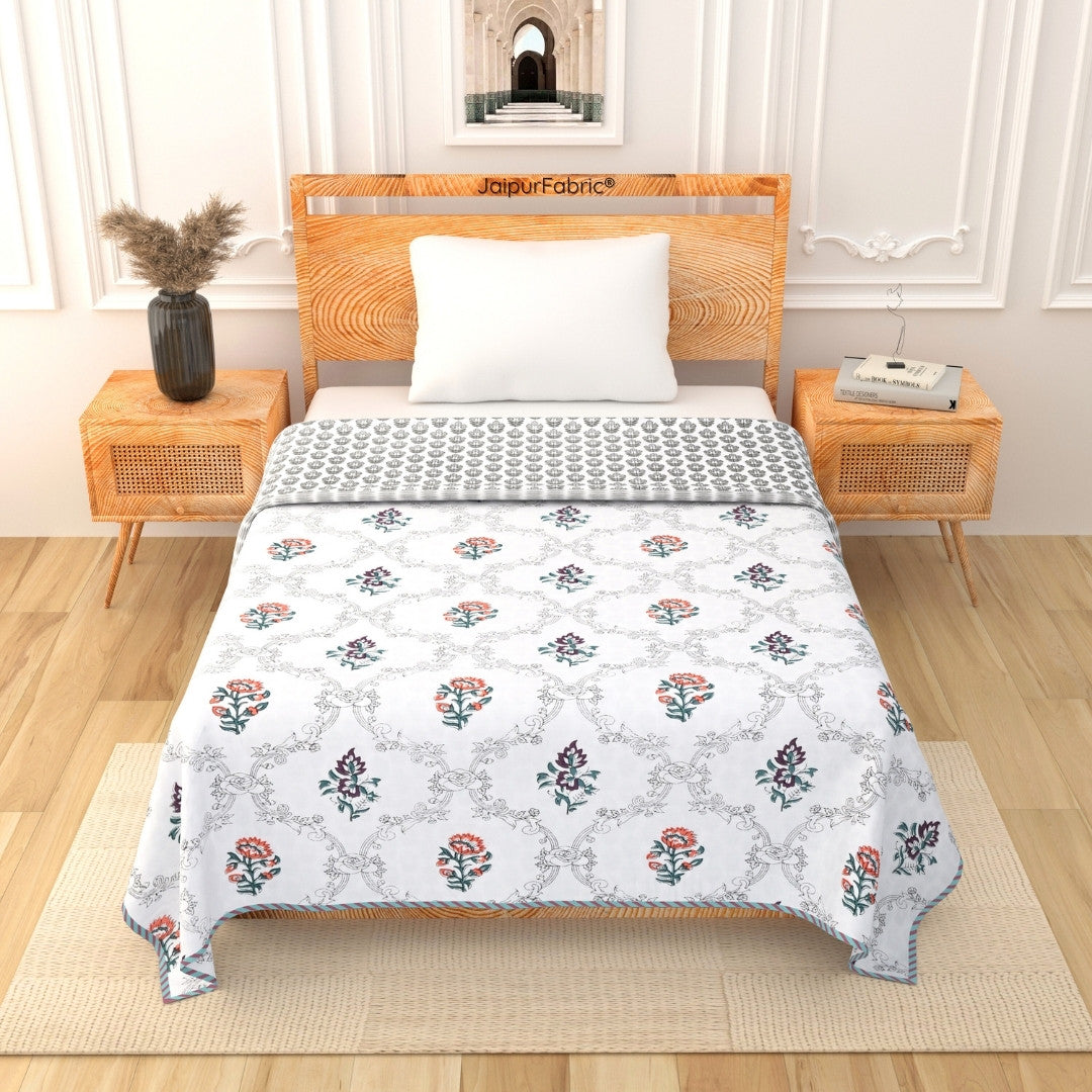 Soothing Calm Peach Block Print 400 TC Pure Premium MulMul Cotton Single Bed Dohar