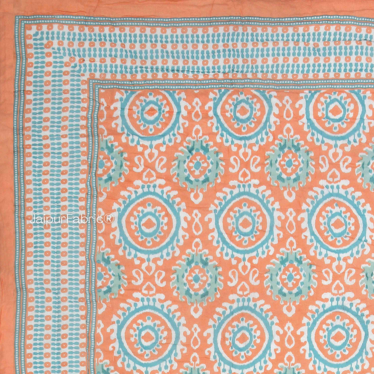 Peacock Elegance Reversible Vibrant Peach & Teal Motifs Double Bed Quilt Rajai