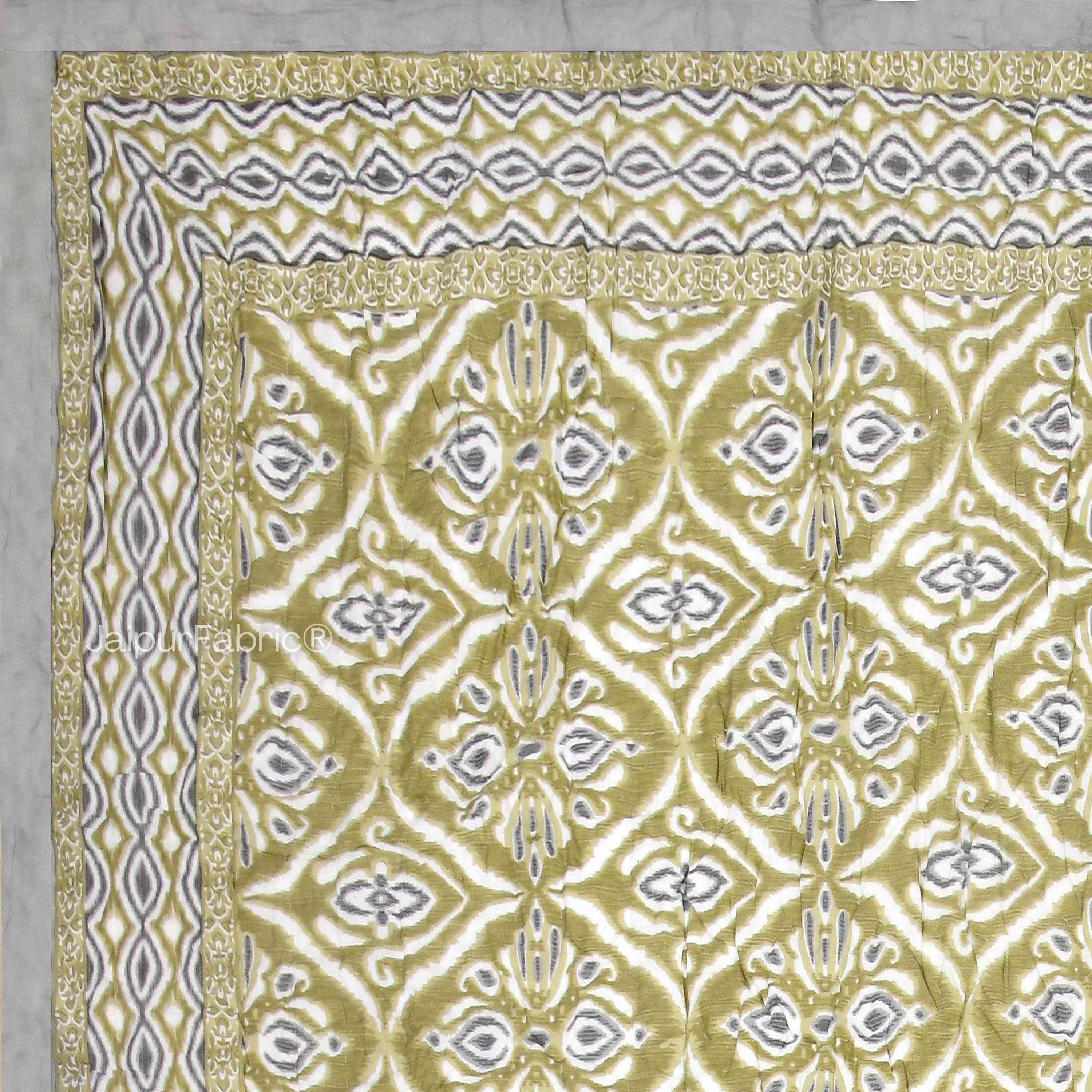 Saffron Splendor Reversible Double Bed Quilt Rajai with Ornate Geometric Charms Design