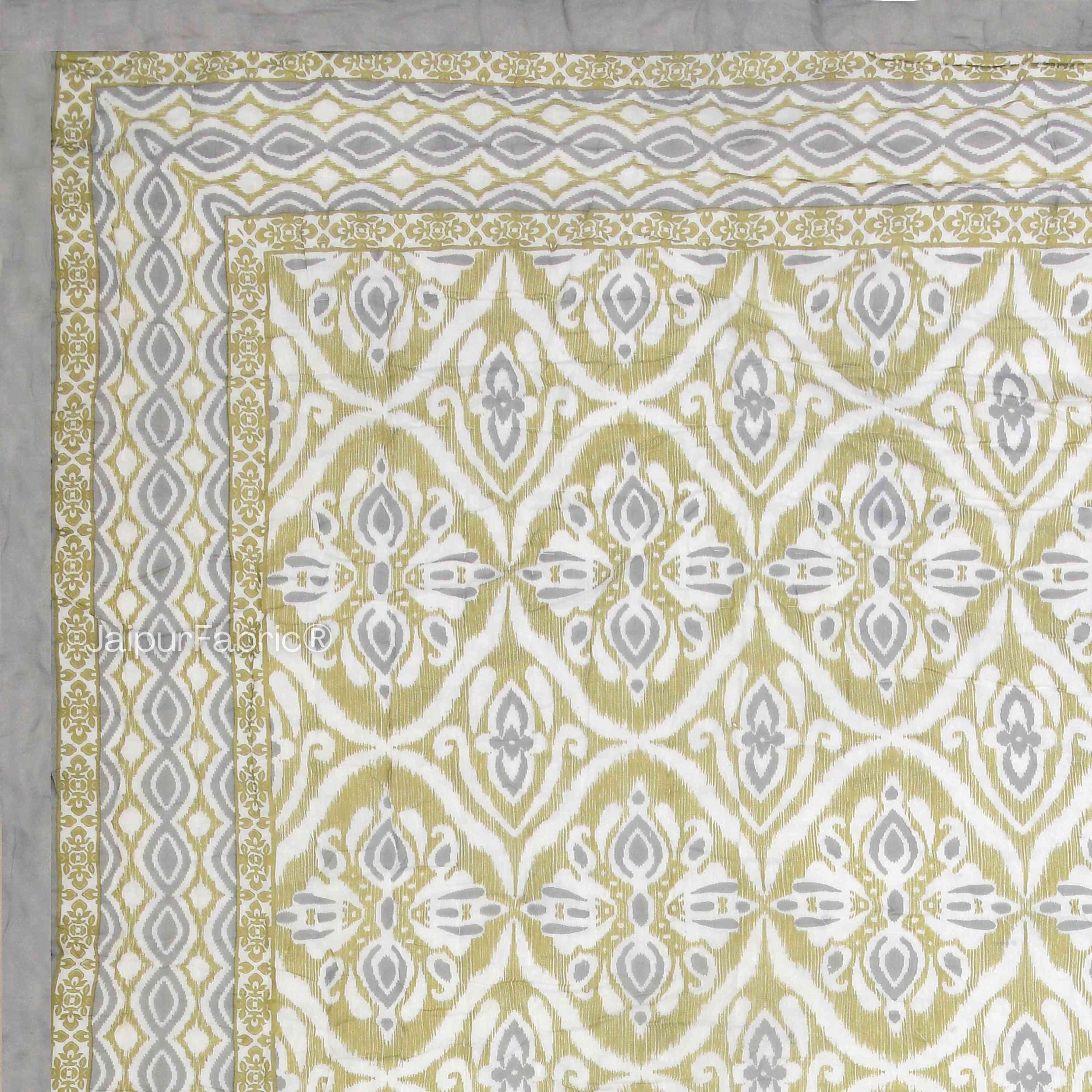 Saffron Splendor Reversible Double Bed Quilt Rajai with Ornate Geometric Charms Design