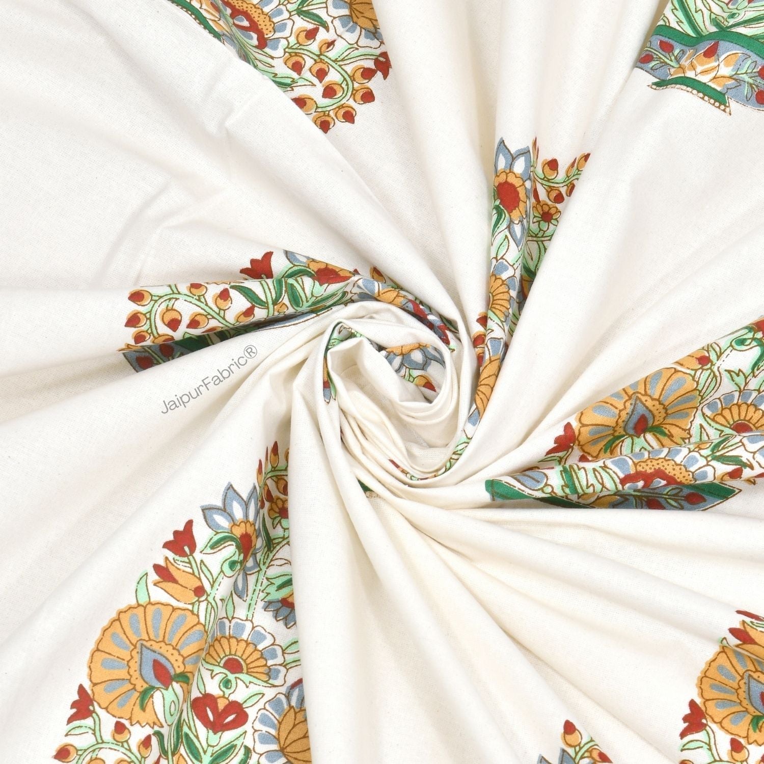 Hand Block Printed Double Bed Quilt Floral Valley Bunai Pattern Indian Kairi Design Double Bed Comforter