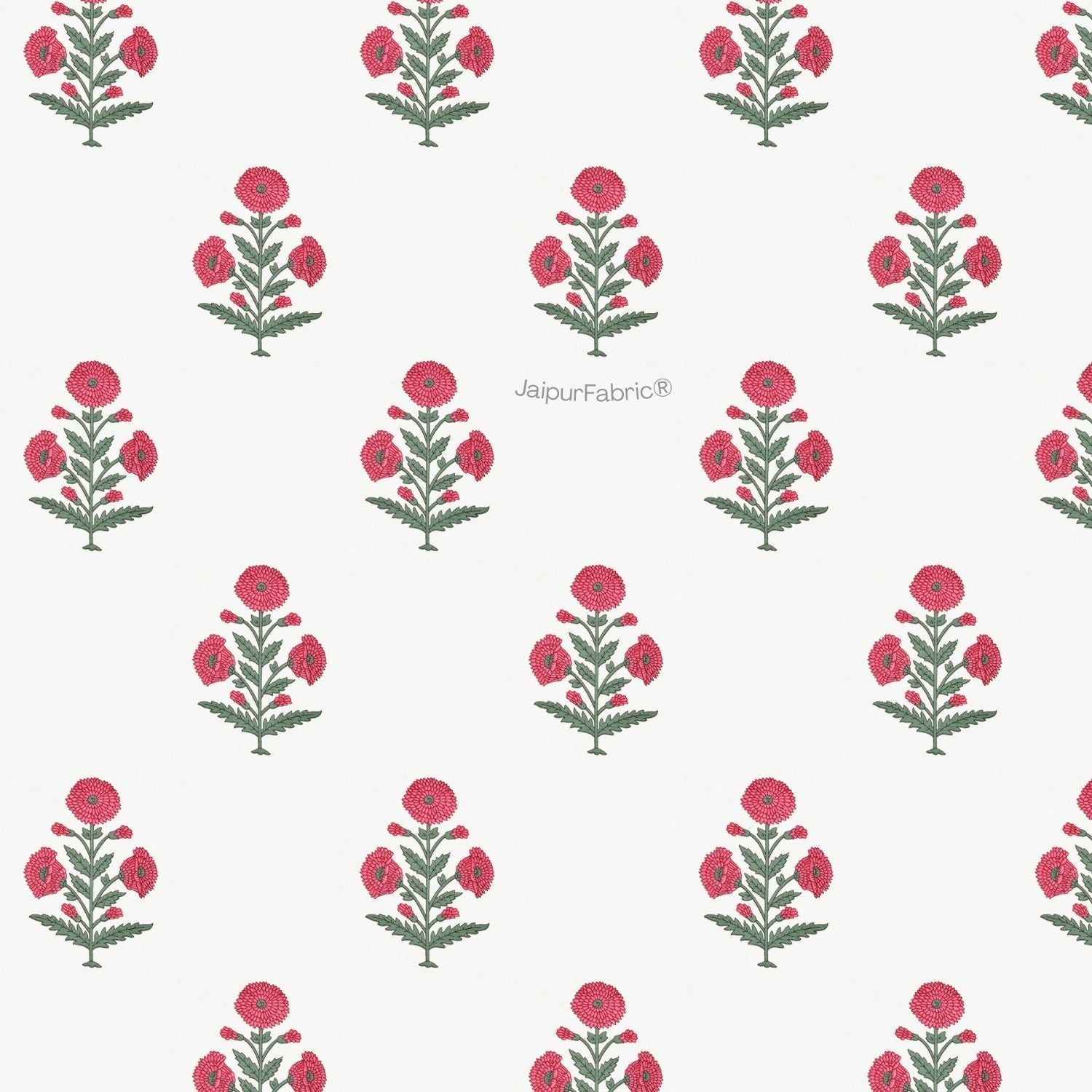 Ocean Enclave Handblock Red Flowers and Green Leaves Double Bed Comforter