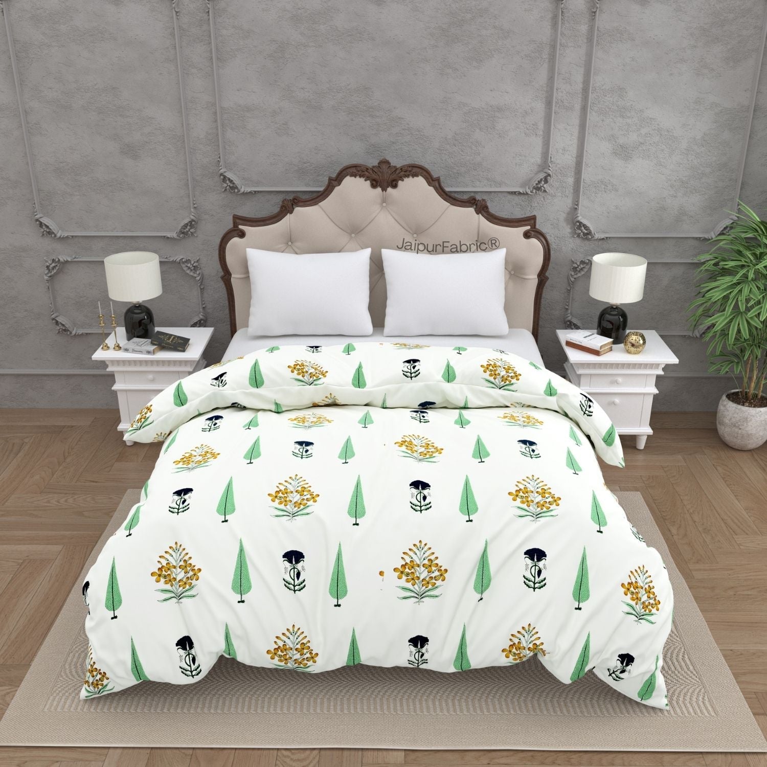 Vintage Flora Hand Block 100% Cotton Premium Double Bed Comforter