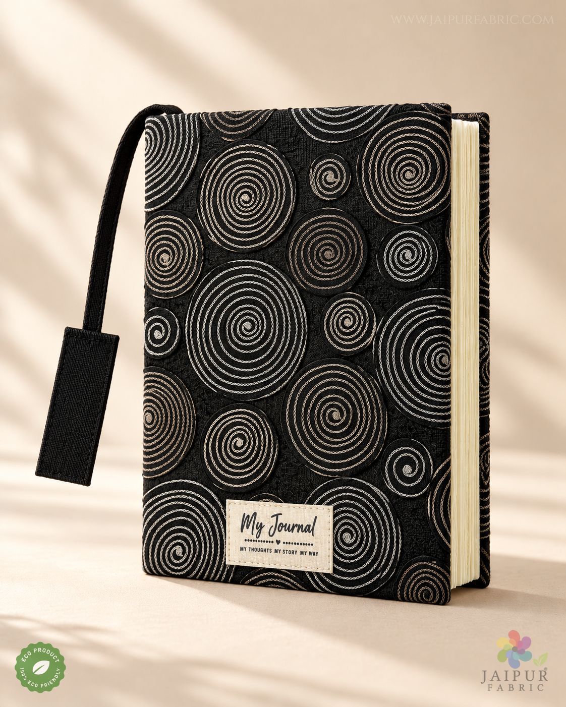 Black Spiral Journal – Handcrafted Upcycled Fabric Diary
