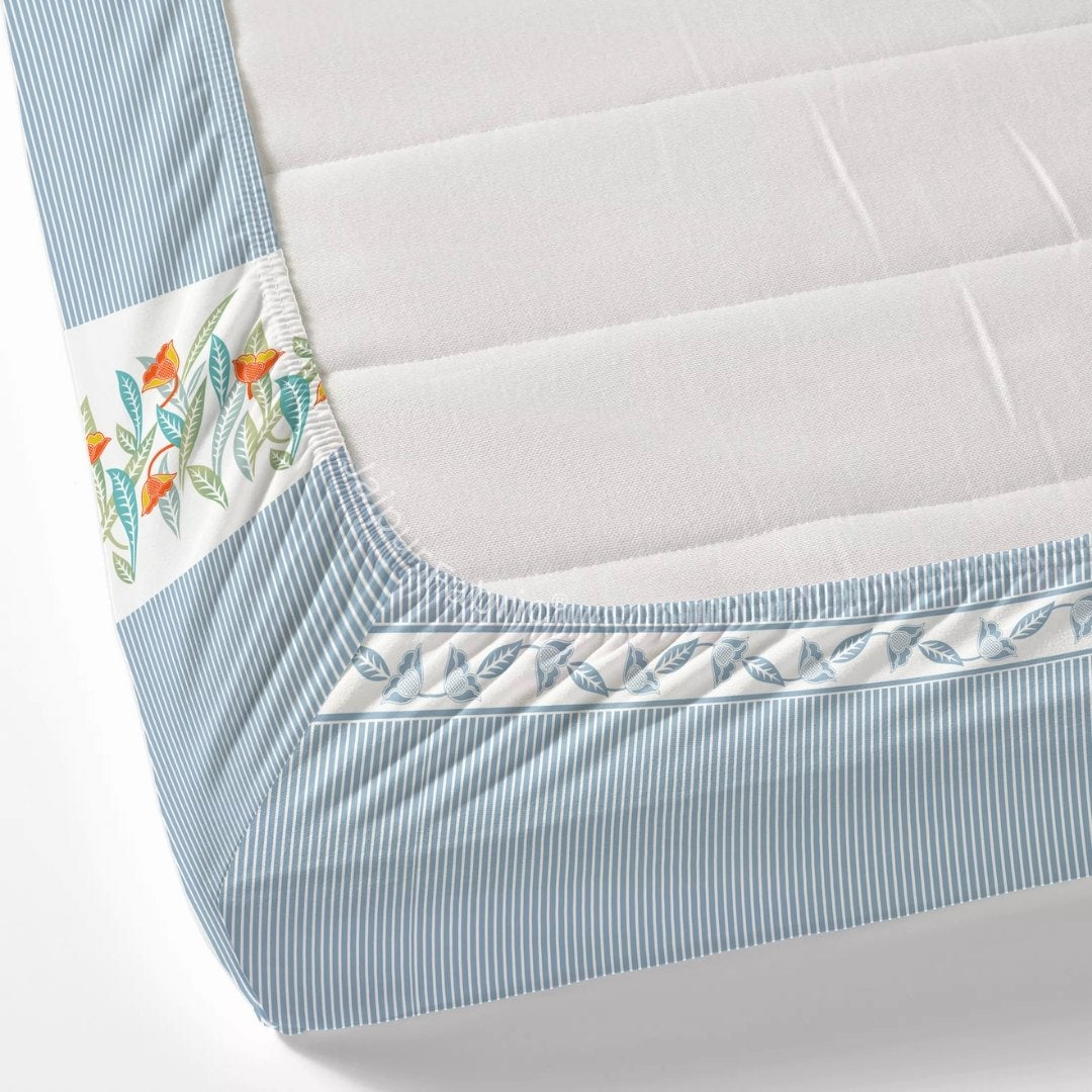 Blue Eco Friendly Pure Cotton Fitted BedSheet