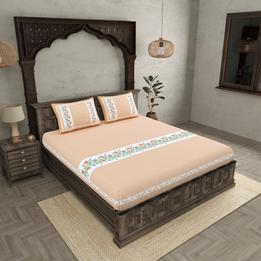 Peach Eco Friendly Pure Cotton Fitted BedSheet