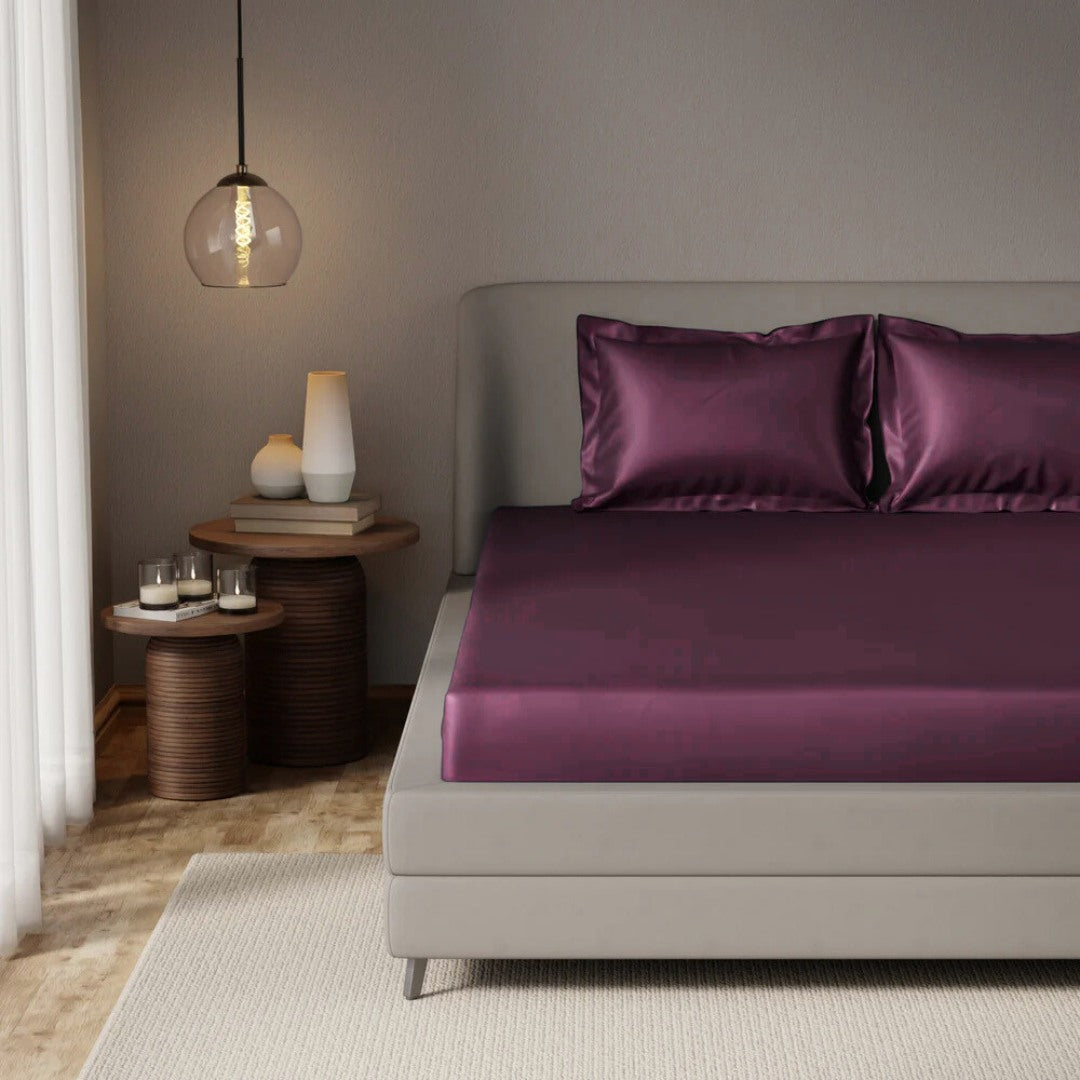 Caspian Wine Fitted Silk Double Bedsheet