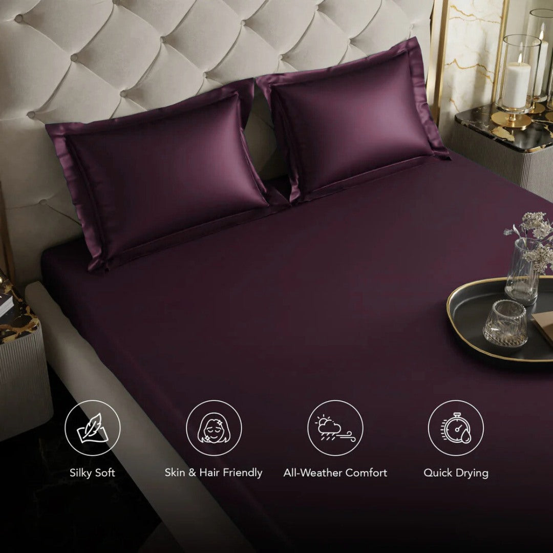 Caspian Wine Fitted Silk Double Bedsheet