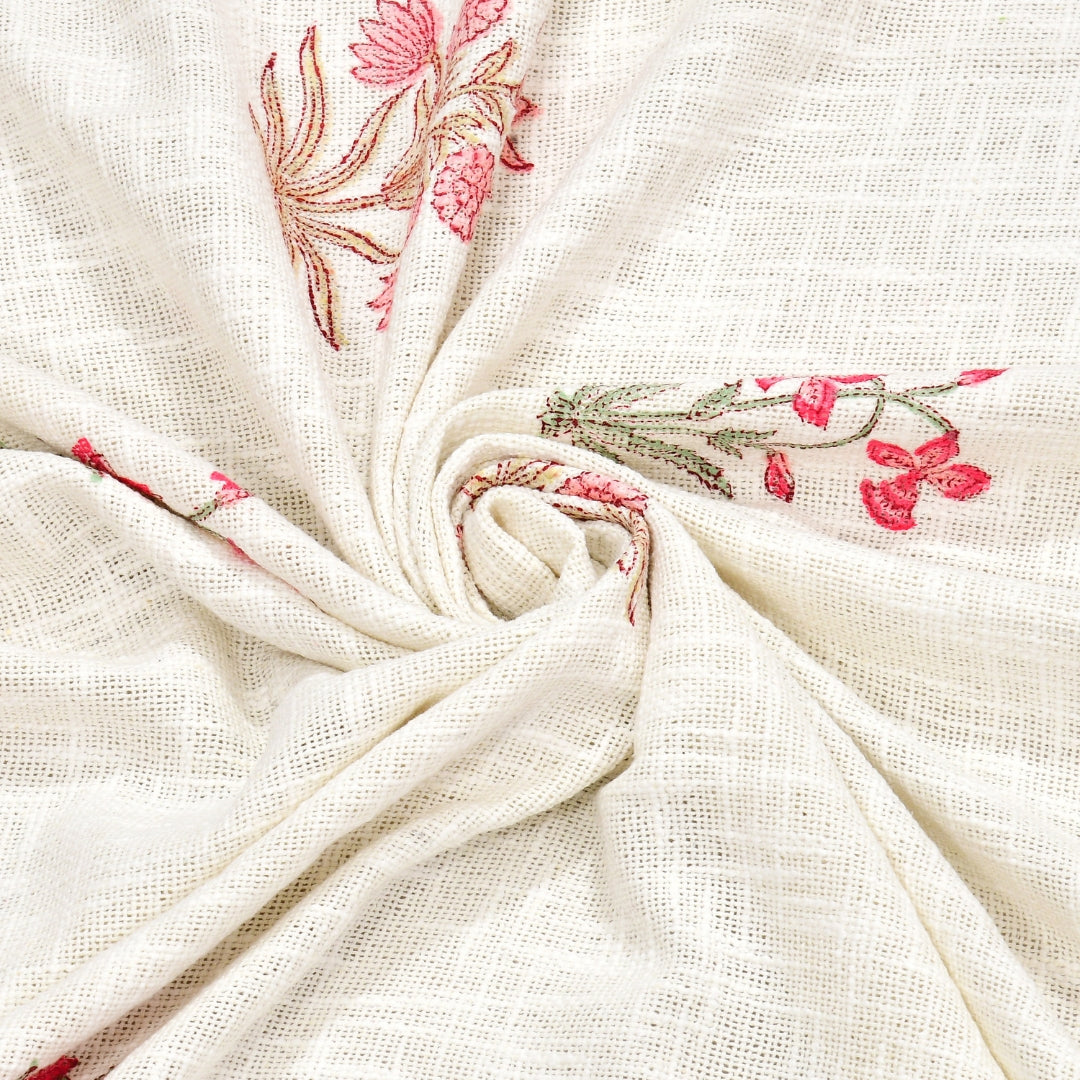 Pink Floral Hand-Block Print Double Bed Cover Set in TNT Fabric (Textured Natural Touch)
