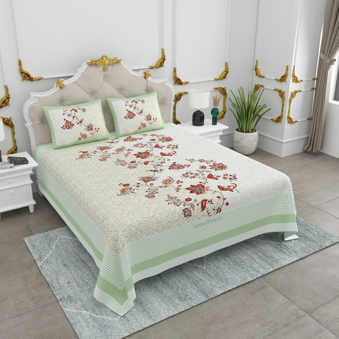Olive Elegance Floral Vine King Size Bedsheet