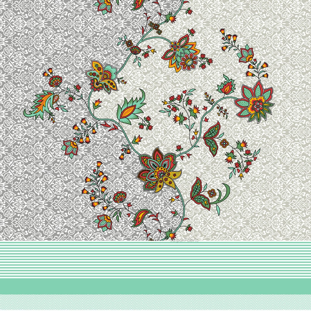 Mint Grey Dual Tone Floral Vine King Size Bedsheet