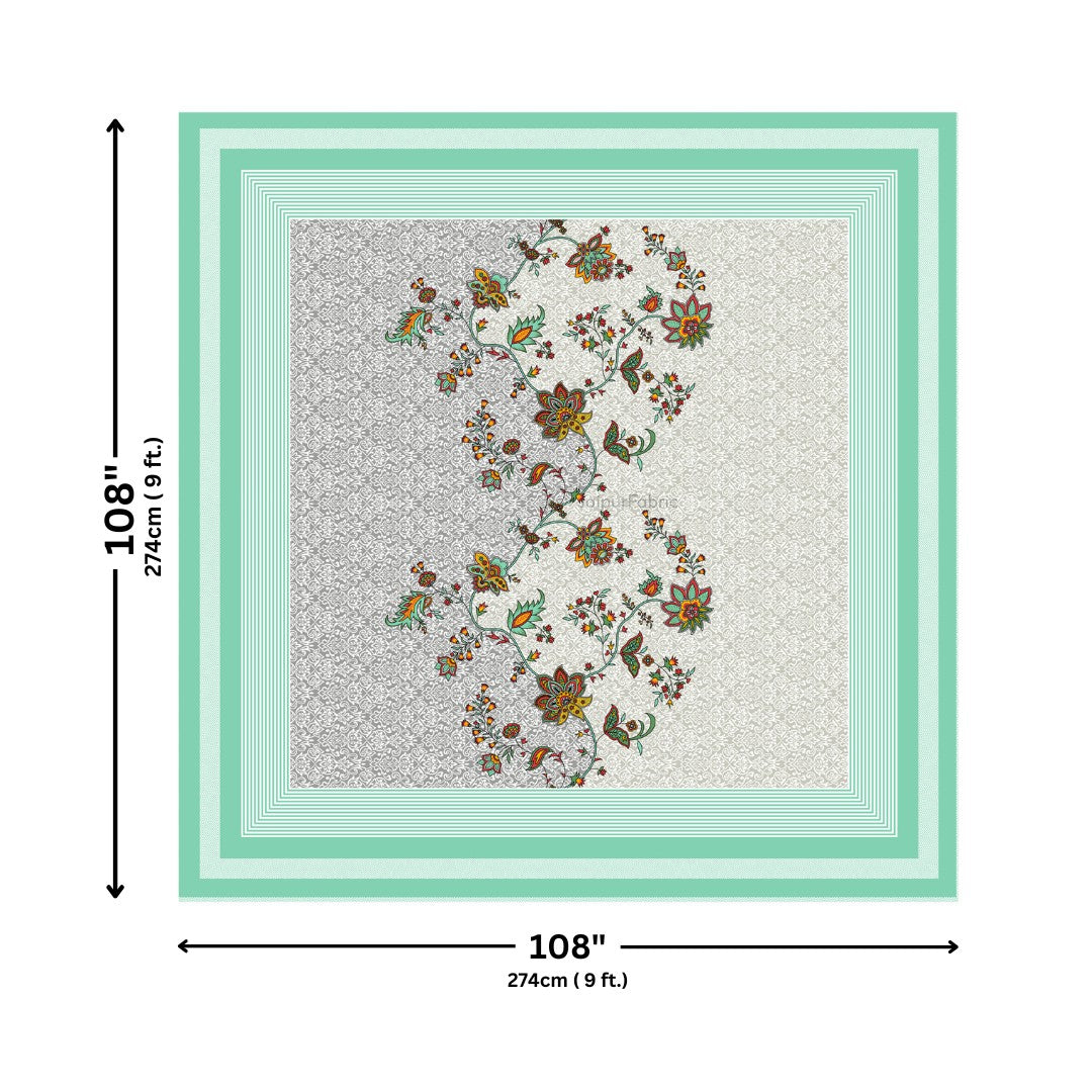 Mint Grey Dual Tone Floral Vine King Size Bedsheet