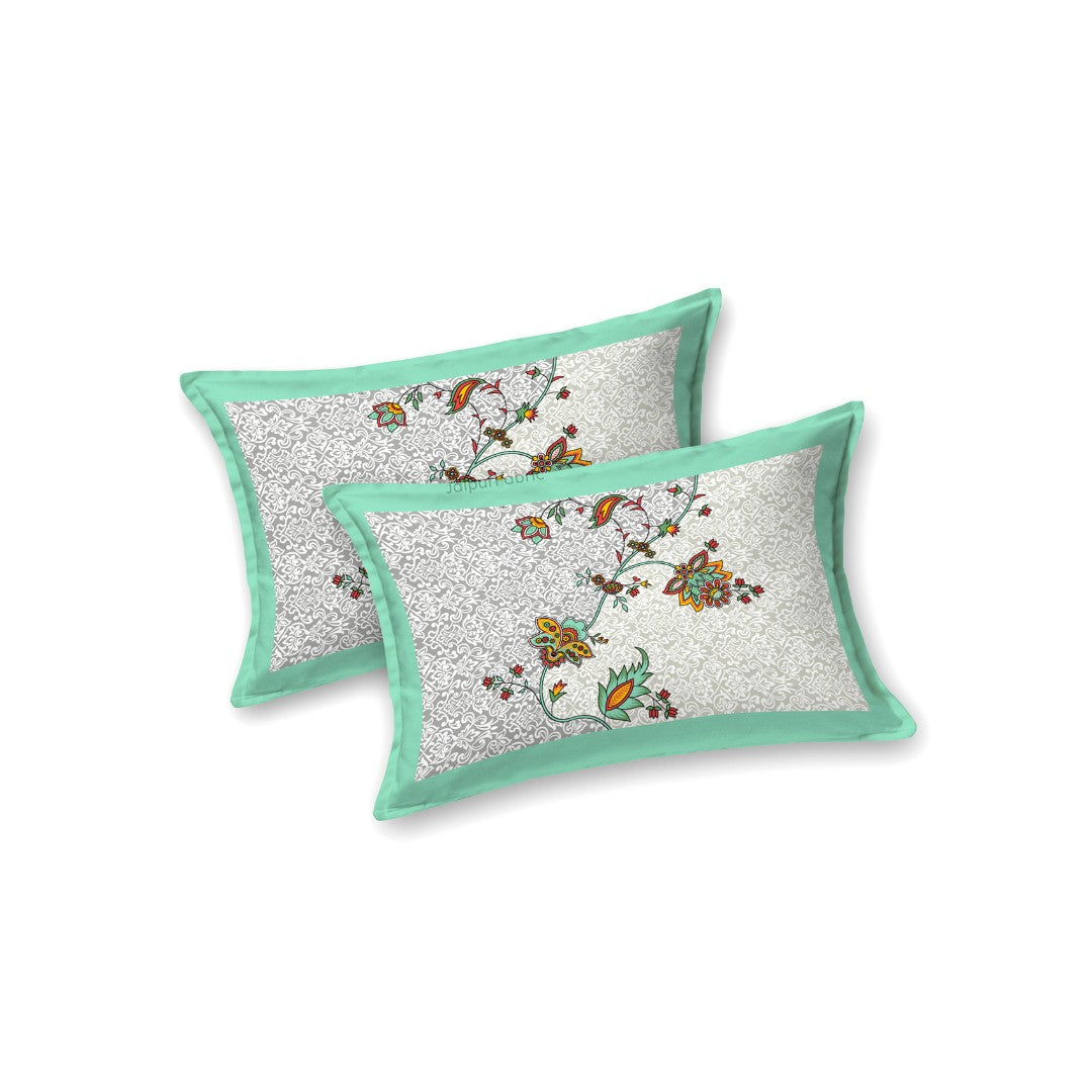 Mint Grey Dual Tone Floral Vine King Size Bedsheet