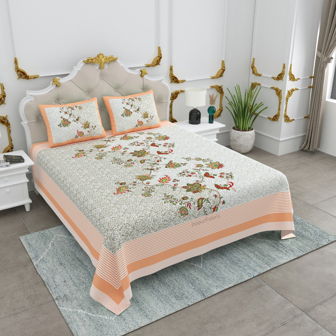 Peach Harmony Floral Vine King Size Bedsheet