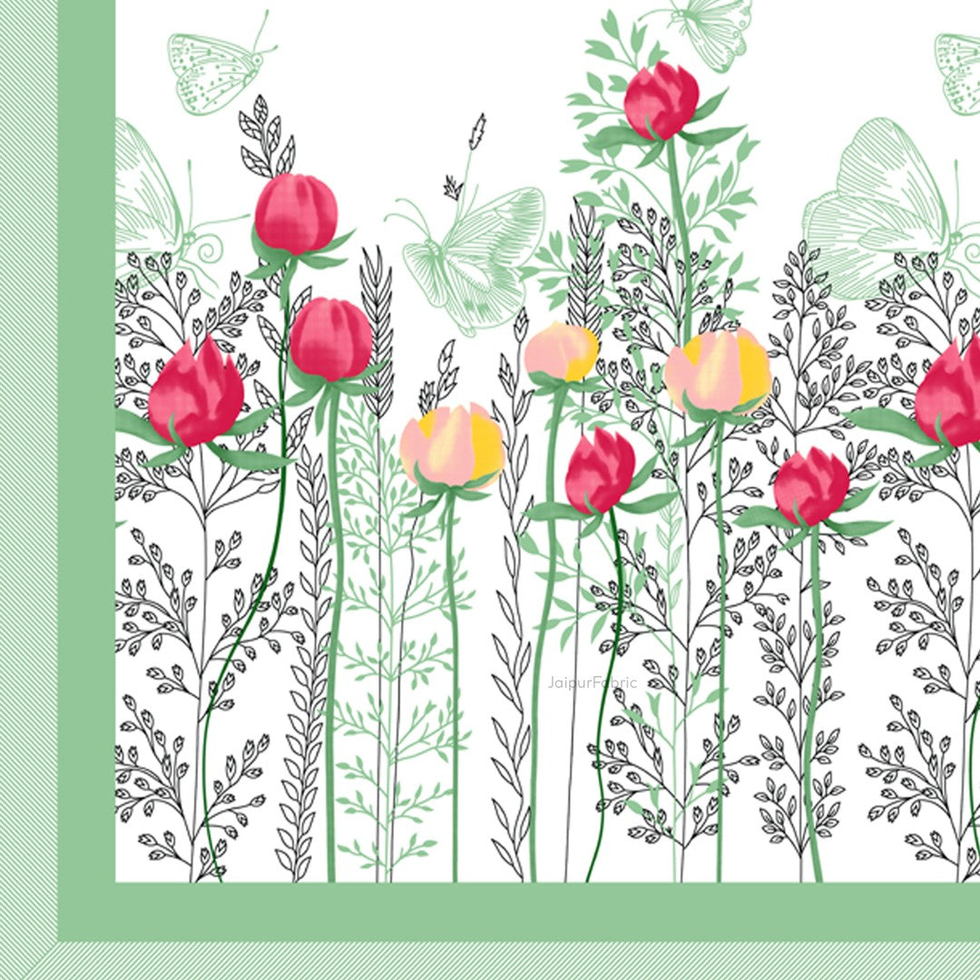 Mint Green Spring Garden Butterfly King Size Bedsheet