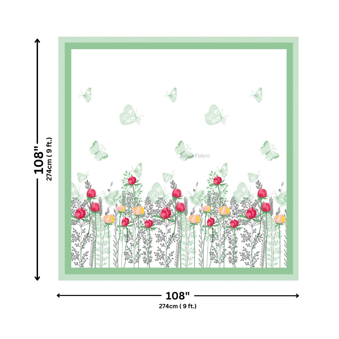 Mint Green Spring Garden Butterfly King Size Bedsheet