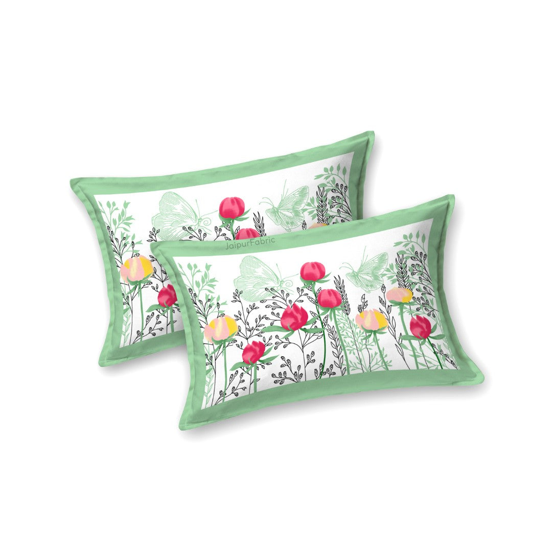 Mint Green Spring Garden Butterfly King Size Bedsheet