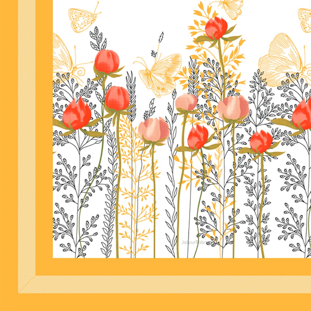 Golden Bloom Butterfly Field King Size Bedsheet