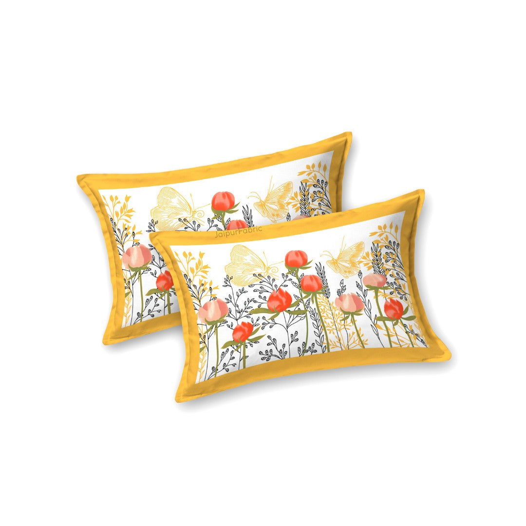 Golden Bloom Butterfly Field King Size Bedsheet
