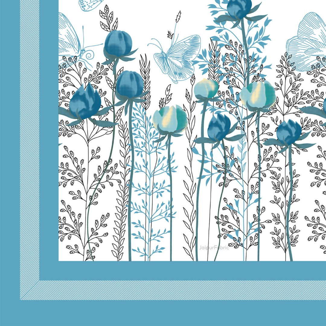 Azure Breeze Floral Butterfly King Size Bedsheet