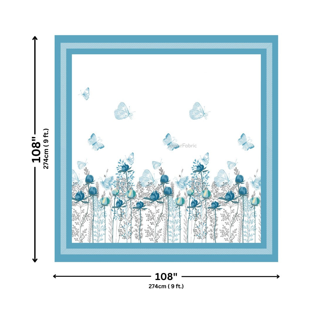Azure Breeze Floral Butterfly King Size Bedsheet