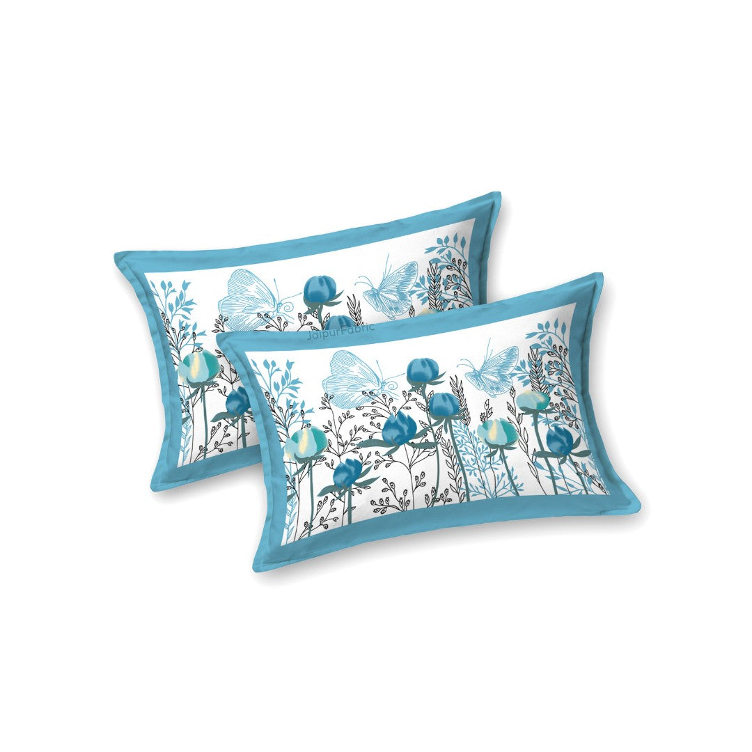 Azure Breeze Floral Butterfly King Size Bedsheet