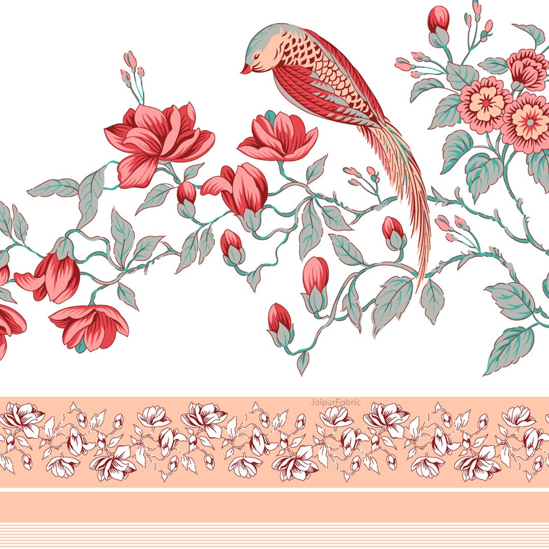 Peach Blossom Paradise Bird Motifs King Size Bedsheet