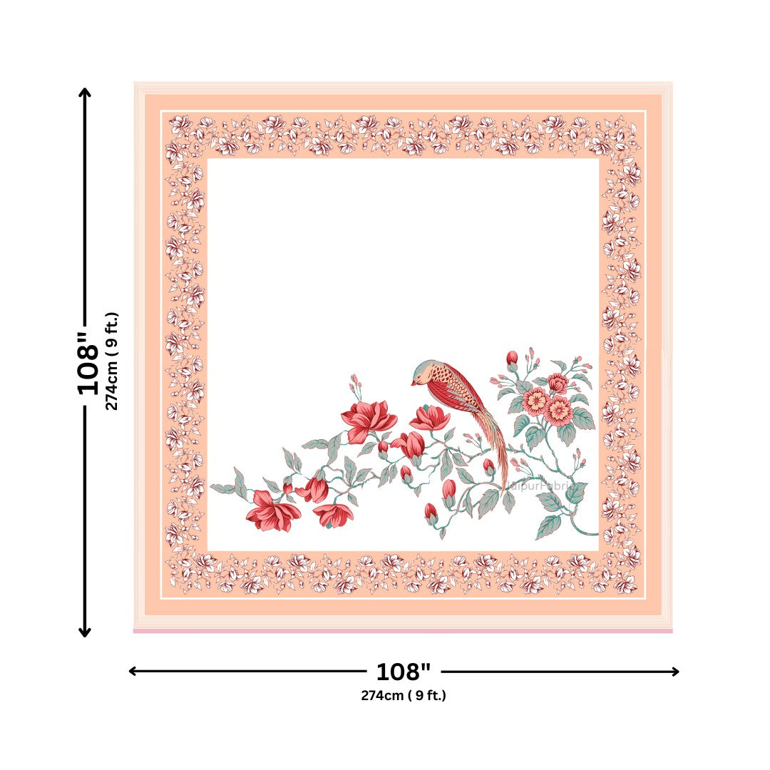 Peach Blossom Paradise Bird Motifs King Size Bedsheet