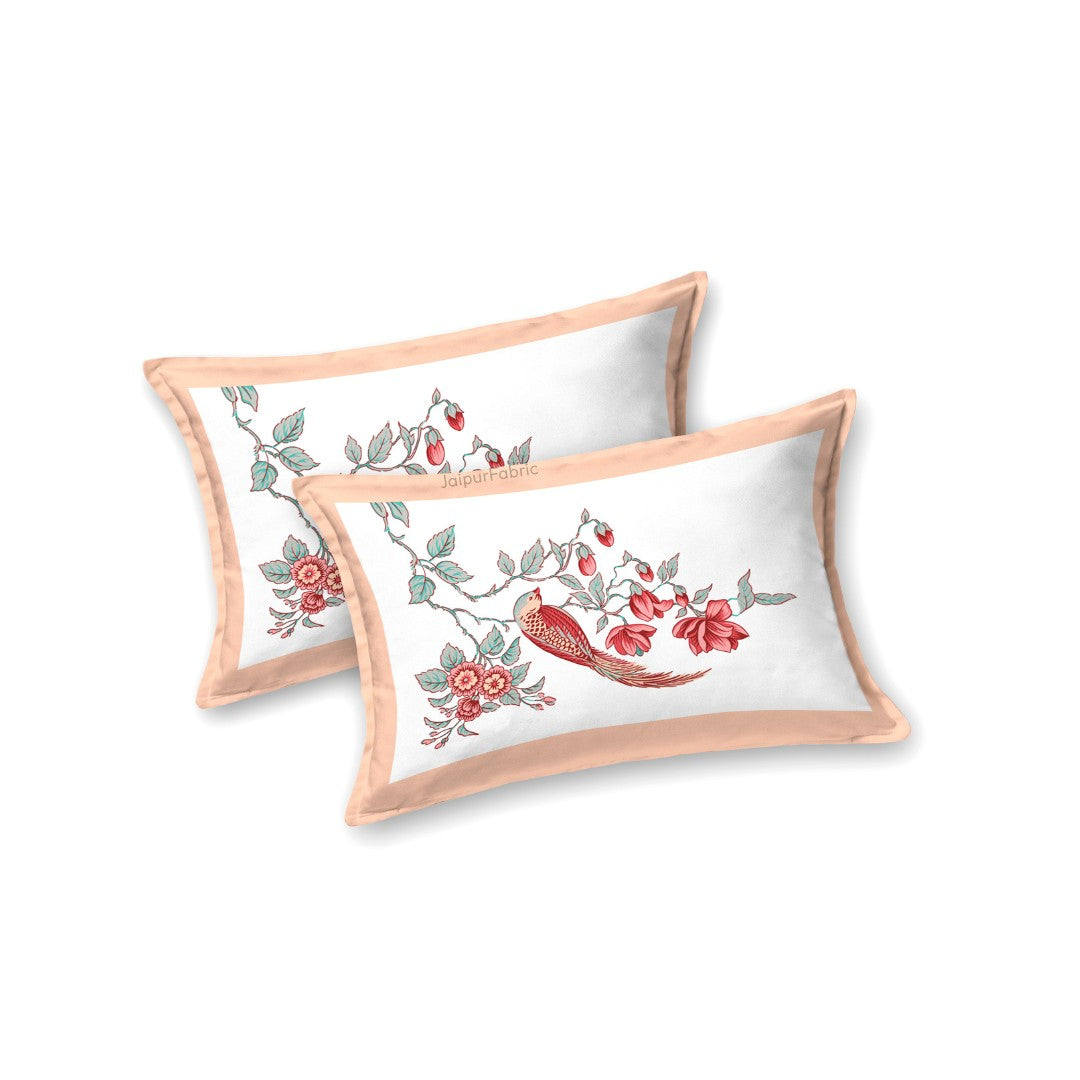 Peach Blossom Paradise Bird Motifs King Size Bedsheet