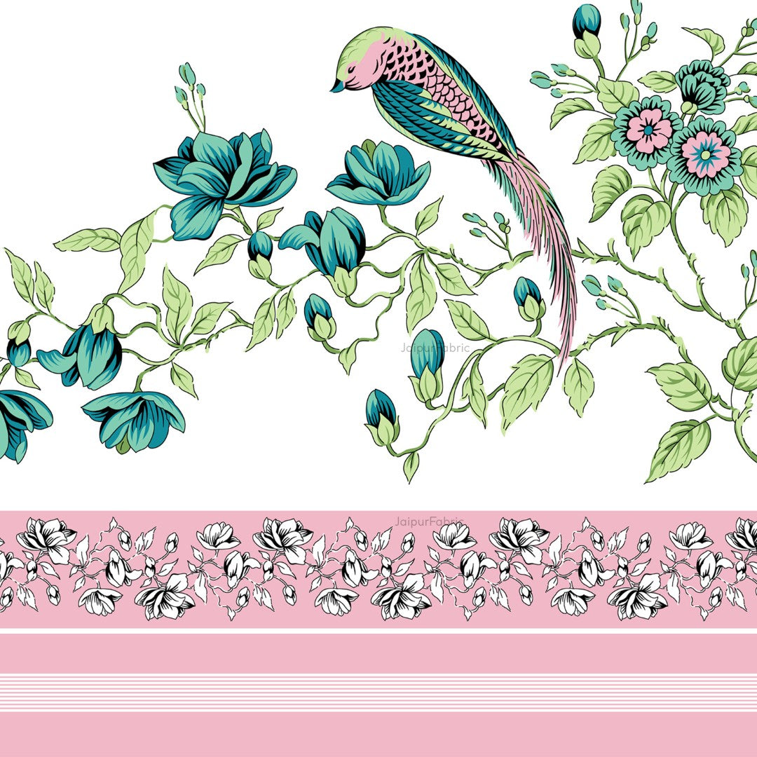 Pink Garden Serenade Bird Motifs King Size Bedsheet