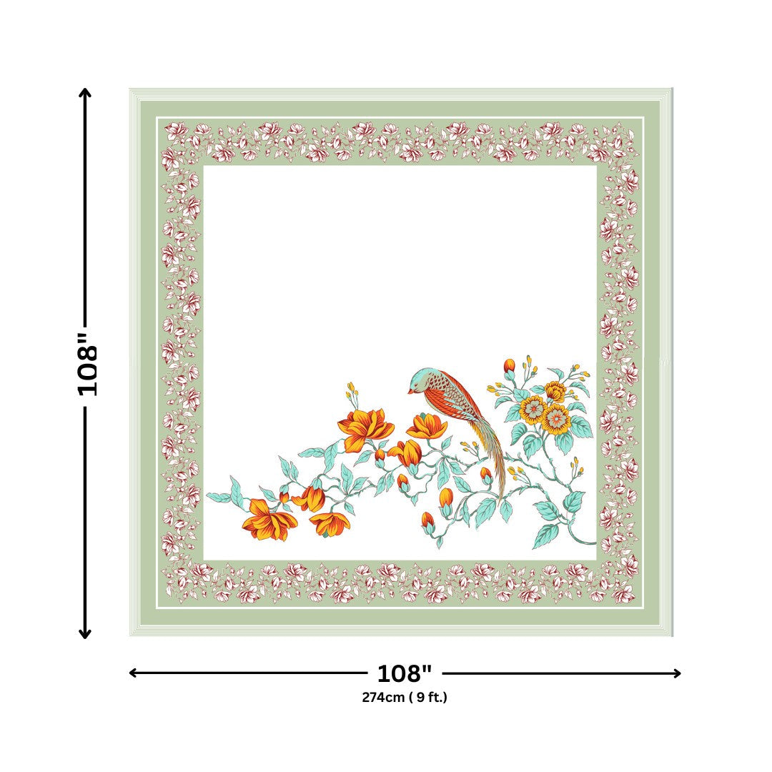Olive Citrus Bloom Bird Motifs King Size Bedsheet