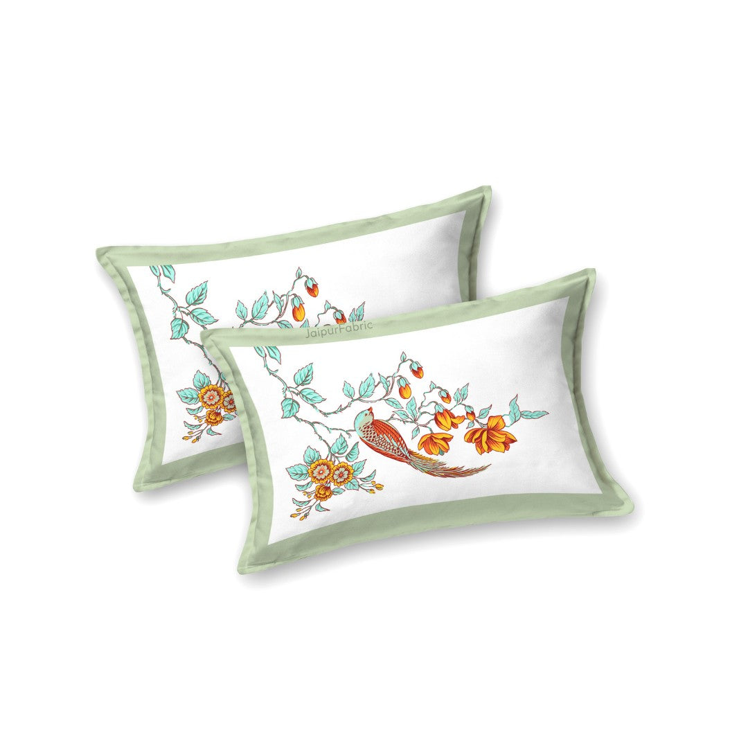 Olive Citrus Bloom Bird Motifs King Size Bedsheet