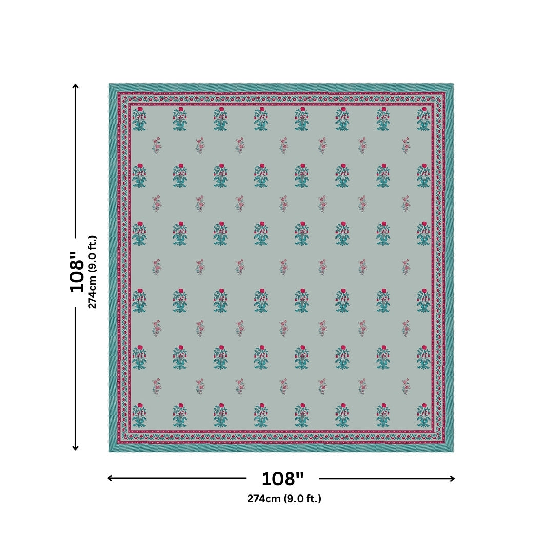 Pastel Blue Base Pink & Teal Floral Hand Block Print King Size 100% Pure Cotton Bedsheet