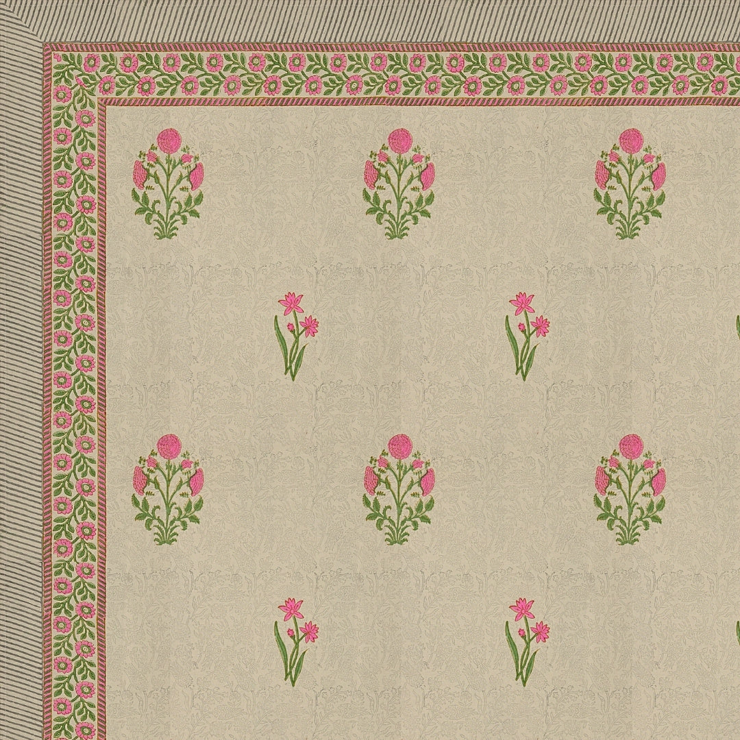 Sand Base Bright Pink Floral Hand Block Print King Size 100% Pure Cotton Bedsheet