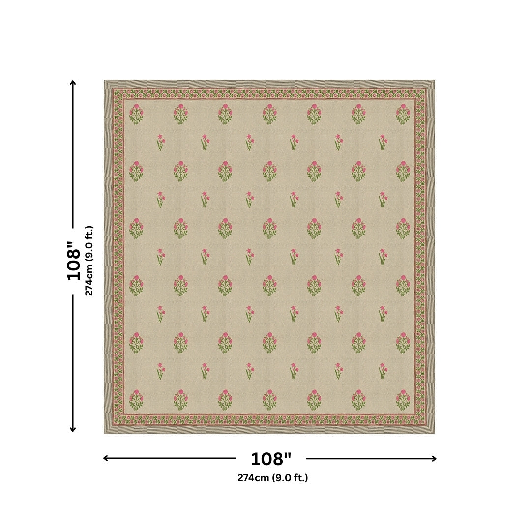 Sand Base Bright Pink Floral Hand Block Print King Size 100% Pure Cotton Bedsheet