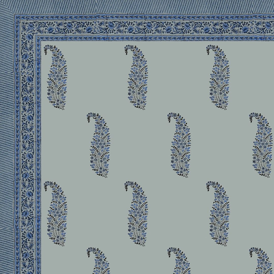 Slate Blue Base Indigo Paisley Hand Block Print King Size 100% Pure Cotton Bedsheet