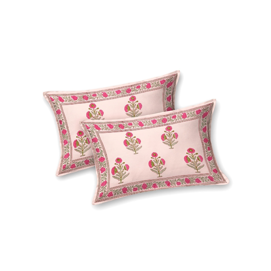 Blush Pink Base Rose Floral Hand Block Print King Size 100% Pure Cotton Bedsheet