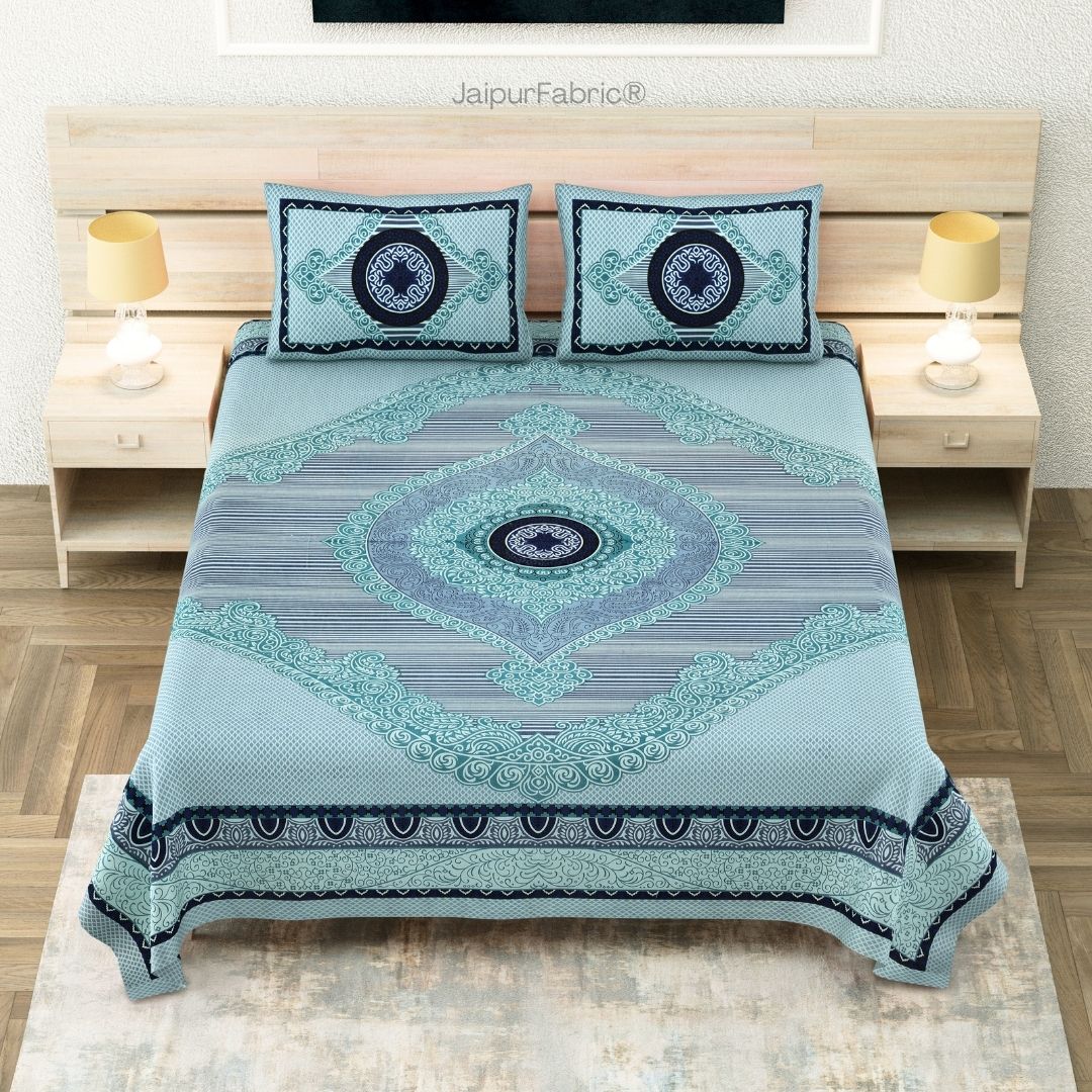 Shubh Labh Teal Elegance Luxurious Pure Cotton King Size Bedsheet